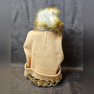 Steve Madden - Knit Beanie with Gold-Toned Chain & Pom Pom